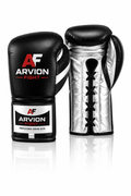 ArvionFight Pro Series Lace-Up Boxing Gloves – Black & Silver